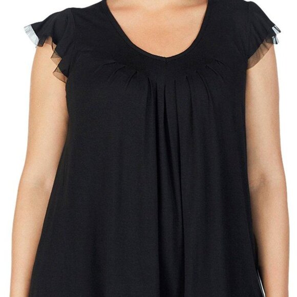 #767 Ellen Tracy Plus Yours to Love Short Sleeve Top in Black with Mesh | Siz - Picture 5 of 5